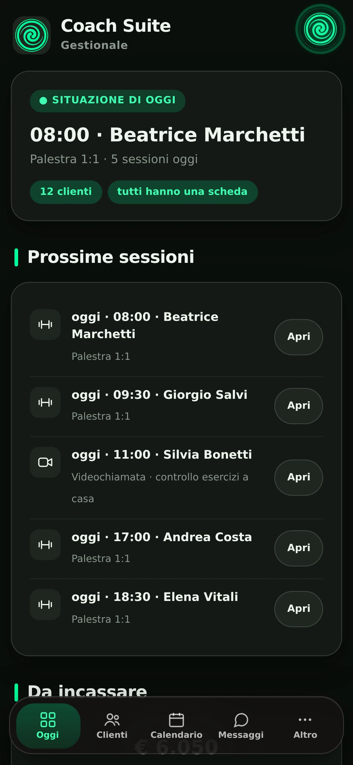 La schermata Oggi di RitMo Coach su telefono